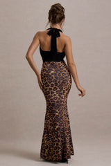 Krystal | Animal Print Deep Plunge-Neck Maxi Dress