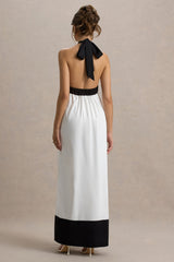 Clarabella | White & Black Halter-Neck Maxi Dress