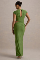 Pia | Green Short-Sleeve Maxi Dress With Cut-Out