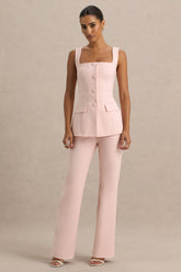Aceline | Baby Pink Square-Neck Tailored Jumpsuit