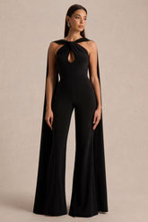 Mindy | Black Twist Halter-Neck Jumpsuit With Cape