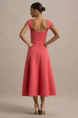 Andromeda | Coral Sweetheart-Neck Midi Dress