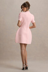 Carabella | Pink High-Neck Short-Sleeve Mini Dress