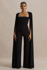 Zara | Black Square-Neck Jumpsuit With Cape Sleeves