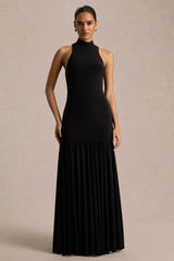 Tasmin | Black High-Neck Maxi Dress With Drop-Waist