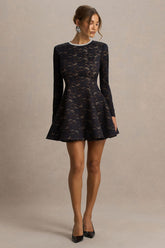 Divine | Black Lace Embellished Crew-Neck Mini Dress