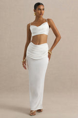 Rosita | White Ruched Maxi Skirt