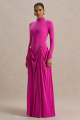 Caprice | Hot Pink High-Neck Maxi Dress With Embellished Details