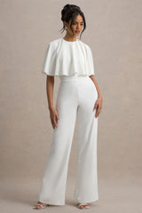 Leanna | White Straight-Leg Jumpsuit With Cape