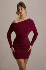 Zhara | Burgundy Ruched One-Shoulder Bodycon Mini Dress