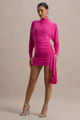 Emilia | Hot Pink Long-Sleeve Mini Dress With Sash