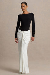 Matilda | Black And White Boat-Neck Maxi Dress With Ruched Detailing