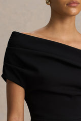 Alexandra | Black Asymmetric-Neck Draped Jumpsuit