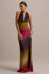 Fiorella | Ombre Print Cowl-Neck Split Maxi Dress