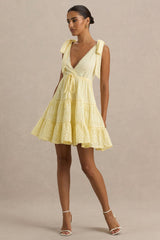 Corrina | Lemon Broderie Plunge-Neck Mini Dress