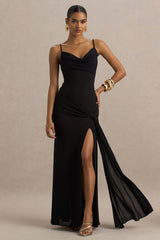 Virtue | Black Cowl-Neck Fishtail Maxi Dress With Split