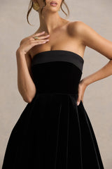 Mina | Black Velvet And Satin Bandeau Skater Mini Dress