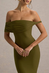 Melika | Green Twisted Bardot Maxi Dress