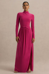 Hourglass | Hot Pink Long-Sleeve Twisted Maxi Dress With Split