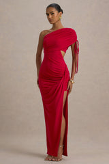Trance | Red Asymmetric Maxi Dress With Split
