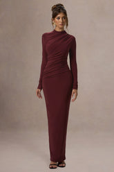 Hespera | Port High-Neck Long-Sleeve Gathered Maxi Dress