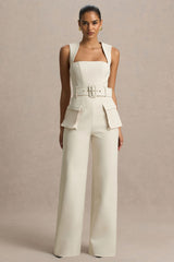 Solice | Cream Square-Neck Tailored Jumpsuit