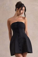 Anniston | Black Bandeau Tailored Buttoned Mini Dress