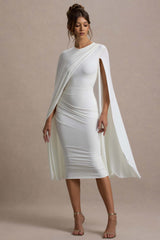 Marysol | White Asymmetric Cape Midi Dress