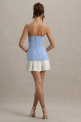 Autumn | Powder Blue Bandeau Mini Dress With Pleats