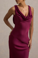 Alesso | Burgundy Satin Cowl-Neck Slip-Maxi Dress