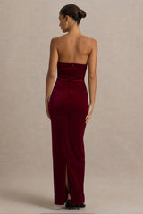 Illusion | Burgundy Velvet Bandeau Maxi Dress With Bow Detail