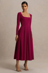 Alison | Burgundy Square-Neck A-Line Midi Dress