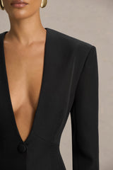 Rosalina | Black Extreme-Plunge Neck Tailored Blazer
