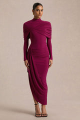 Aneira | Burgundy High-Neck Maxi Dress With Cape Sleeves