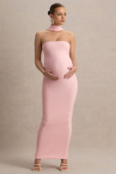 Glaze | Pink High-Neck Maternity Maxi Dress