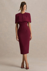 Baylor | Burgundy Midi-Dress With Removable Cape