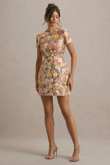 Eira | Pastel Floral Print Embellished Mini Dress