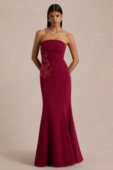 Aylana | Burgundy Bandeau Maxi Dress With Embellished Detail