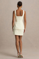 Angel | Cream Plunge-Neck Tailored Mini Dress With Gold-Detailing