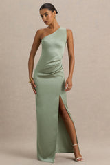 Beth | Sage Asymmetric Neckline High-Split Maxi Dress