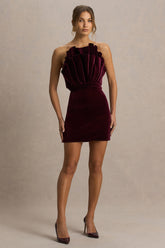 Polly | Burgundy Velvet Ruffled Strapless Mini Dress