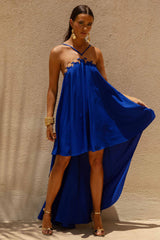 Amiya | Blue A-Line Maxi Dress with Cut-Out Details