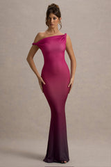 Exotic | Berry Ombre Twisted Asymmetric Maxi Dress