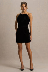 Polly | Black Velvet Ruffled Strapless Mini Dress