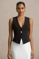 Priscilla | Black Plunge-Neck Tailored Waistcoat