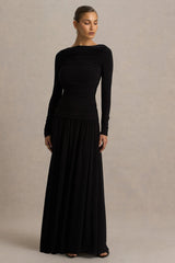 Aniyah | Black High-Neck Maxi Dress With Ruched Detailing