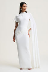 Tropic | White High-Neck Maxi With Long Cape Sleeve