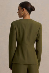 Rosalina | Olive Extreme-Plunge Neck Tailored Blazer