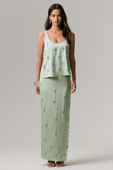 Lena | Mint Satin Embellished Maxi Skirt