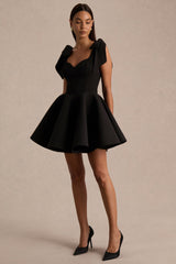 Hestia | Black Sweetheart-Neck Mini Dress With Bow Sleeves
